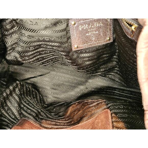 Prada Ombre Brown Deerskin Leather Vitellon Cervo Two Way Tote Bag Made in Italy - Picture 13 of 16